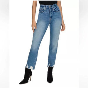 NWOT Good American Jagged Hem High Rise Straight Leg Jeans Blue641 Womens 2/26